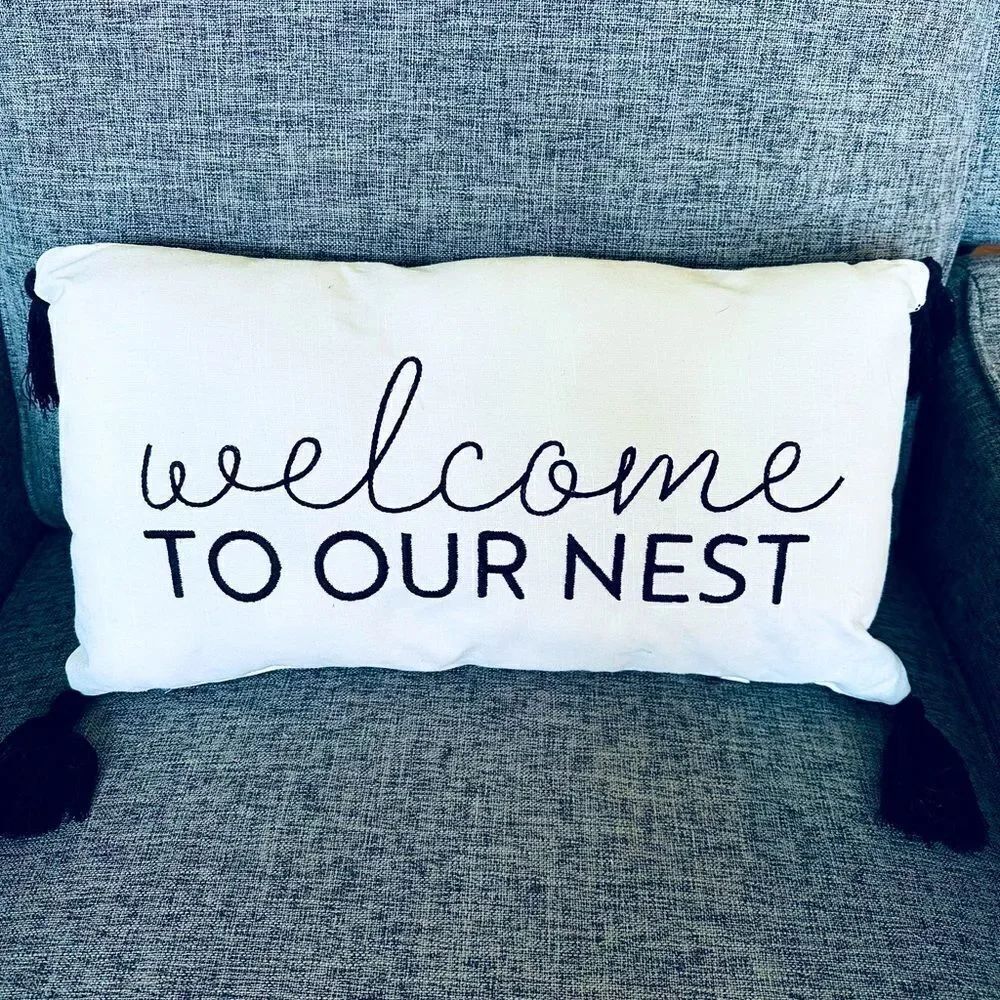 Welcome to Our Nest Farmhouse Tassel Throw Pillow